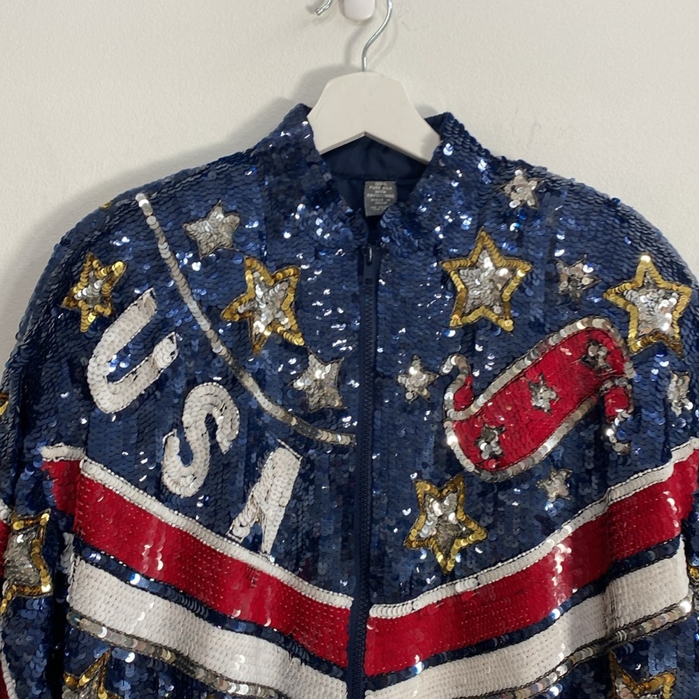 Vintage MODI Pure Silk USA Themed Jacket Pockets Large - Picture 2 of 13